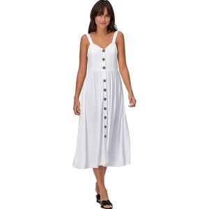 Cottagecore‎ Midi Dress Button Front A-Line White Plus Size 24 V-Neck Smocked
